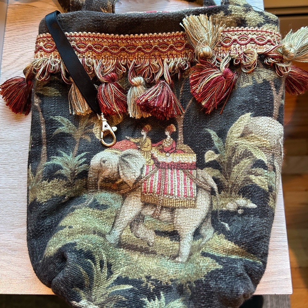 Bohemian Tapestry Shoulder Bag with Elephant Design